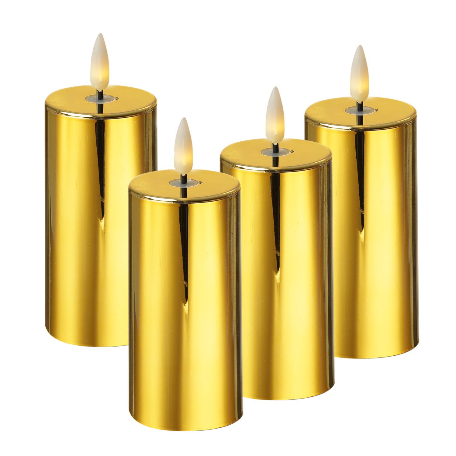 MARELIDA LED-Kerze LED Kerzenset gold glänzend für Adventskranz H: 12,5cm 4er Set, LED Classic, warmweiß (2100K bis 3000K)