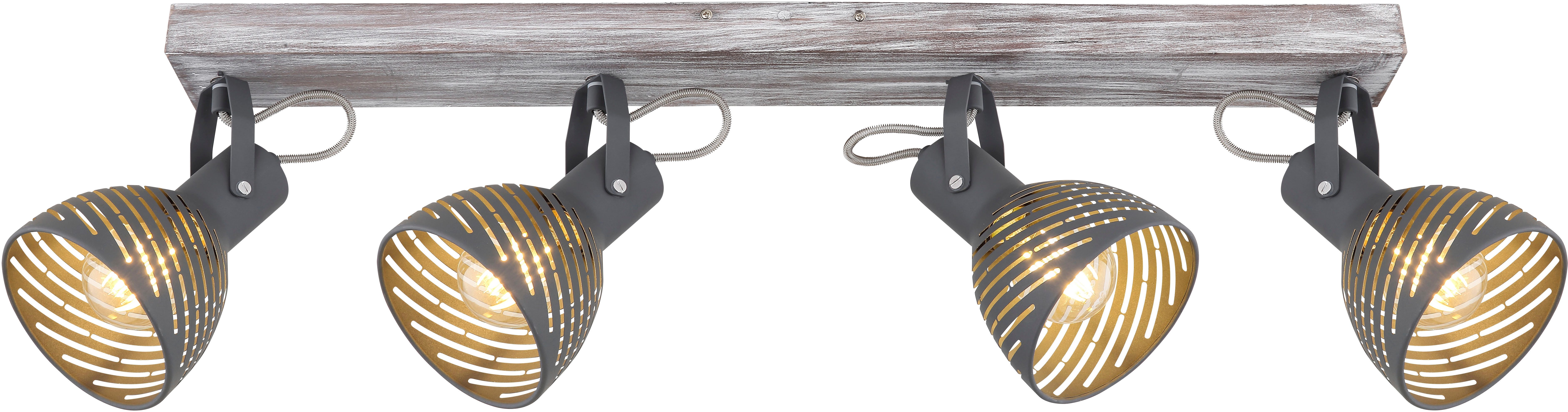 GLOBO LIGHTING Deckenspot MORI, Leuchtmittel wechselbar, Holz-Strahler antik weiß getüncht, Metall grau-blau, E27 4x40W