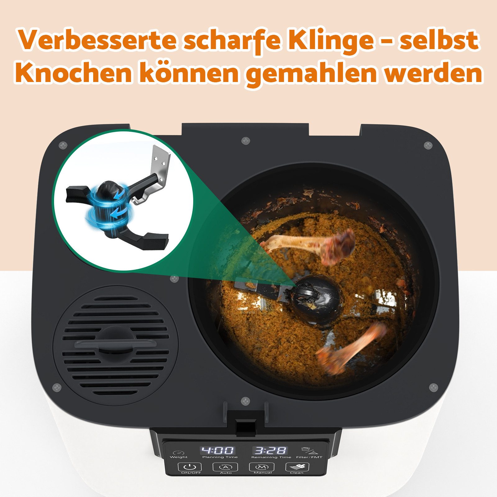 Rebonique Komposter Elektrischer Komposter mit Auto/Manual Mode, Zwei Aktivkohlefiltern, 4L, 90% Abfall-zu-Dünger-Umwandlung – Bild 5 von 5
