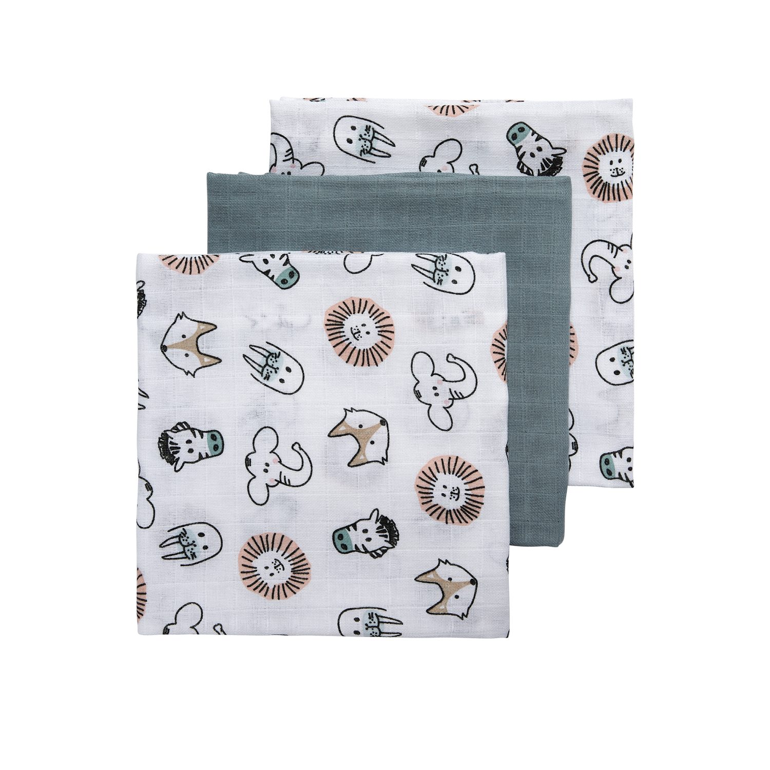 Meyco Baby Stoffwindeln Animal Multicolour (100% Baumwolle, 3-St), 70x70cm - 3-pack