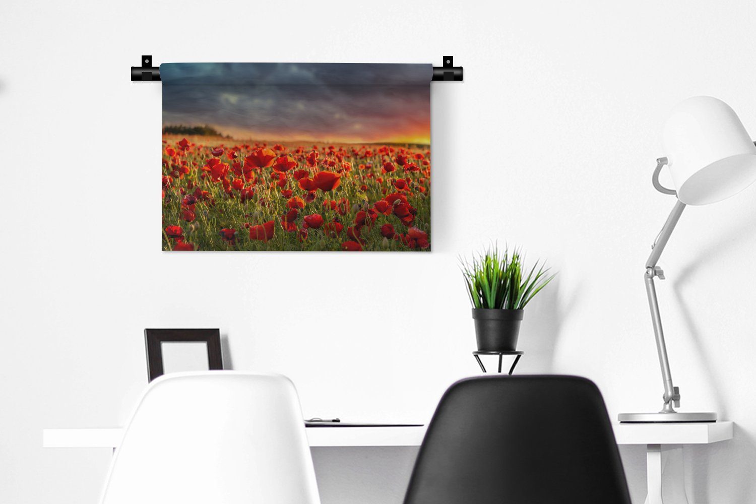 für Wohnzimmer, Wandbehang, Schlafzimmer, Blumen Natur, Feld - - Sonnenuntergang Rot - Mohnblumen Wanddeko - Kleid, - MuchoWow Wanddekoobjekt Kinderzimmer