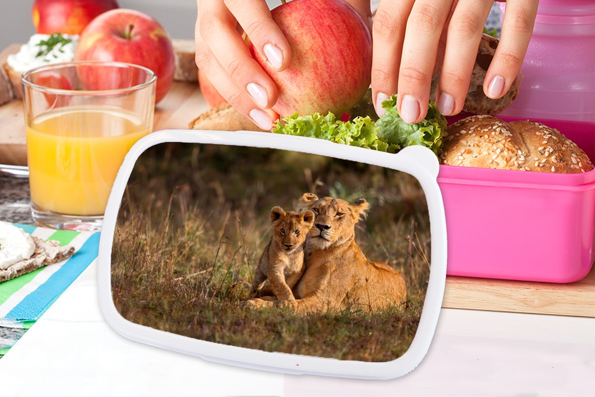 - MuchoWow Kinder, Mädchen, Brotbox Snackbox, (2-tlg), Lunchbox Kunststoff Wildtiere Licht rosa Brotdose Kunststoff, - Erwachsene, Porträt, für