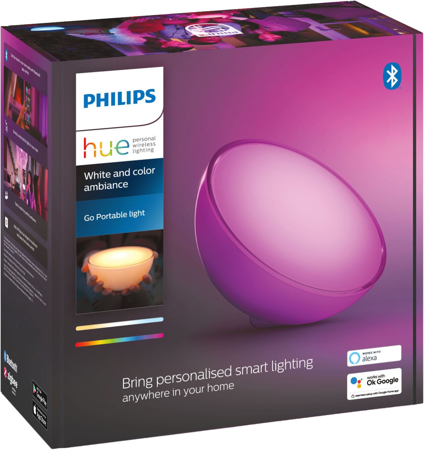 Philips Hue Smarte LED-Leuchte White & Color Ambiance Go Tischleuchte weiß, Abschaltautomatik, Bluetooth, CCT - über Fernbedienung, Dimmfunktion, Farbsteuerung, Farbwechsel, Leuchtdauer einstellbar, Memoryfunktion, Nachtlichtfunktion, RGB, Smart Home, Timerfunktion, dimmbar über Fernbedienung, erweiterbar, mehrere Helligkeitsstufen, LED wechselbar, RGB, Mit Akku & inkl. Netzteil