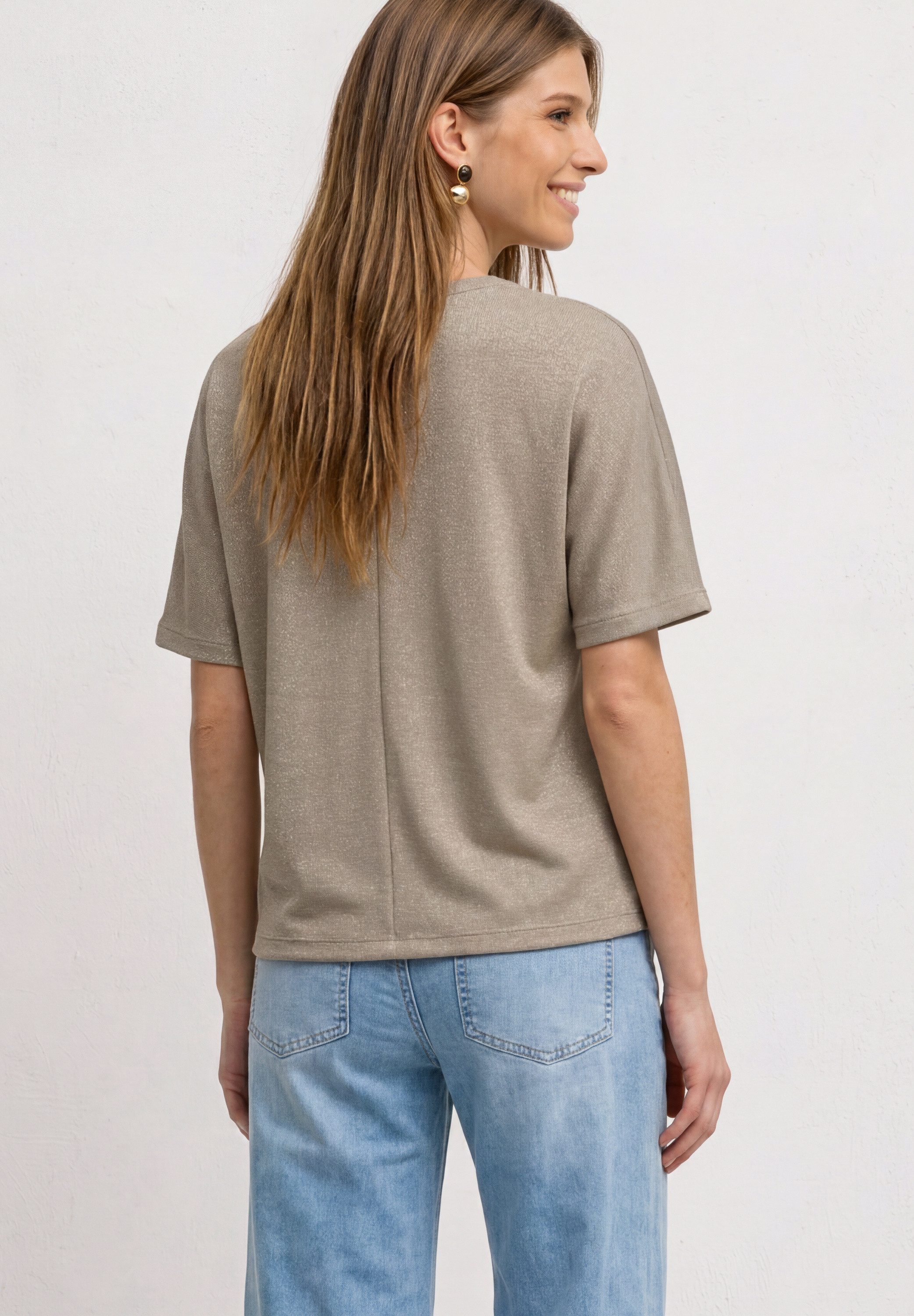 STREET ONE Kurzarmshirt Sommershirt mit Rundhals und Glitzerdetails