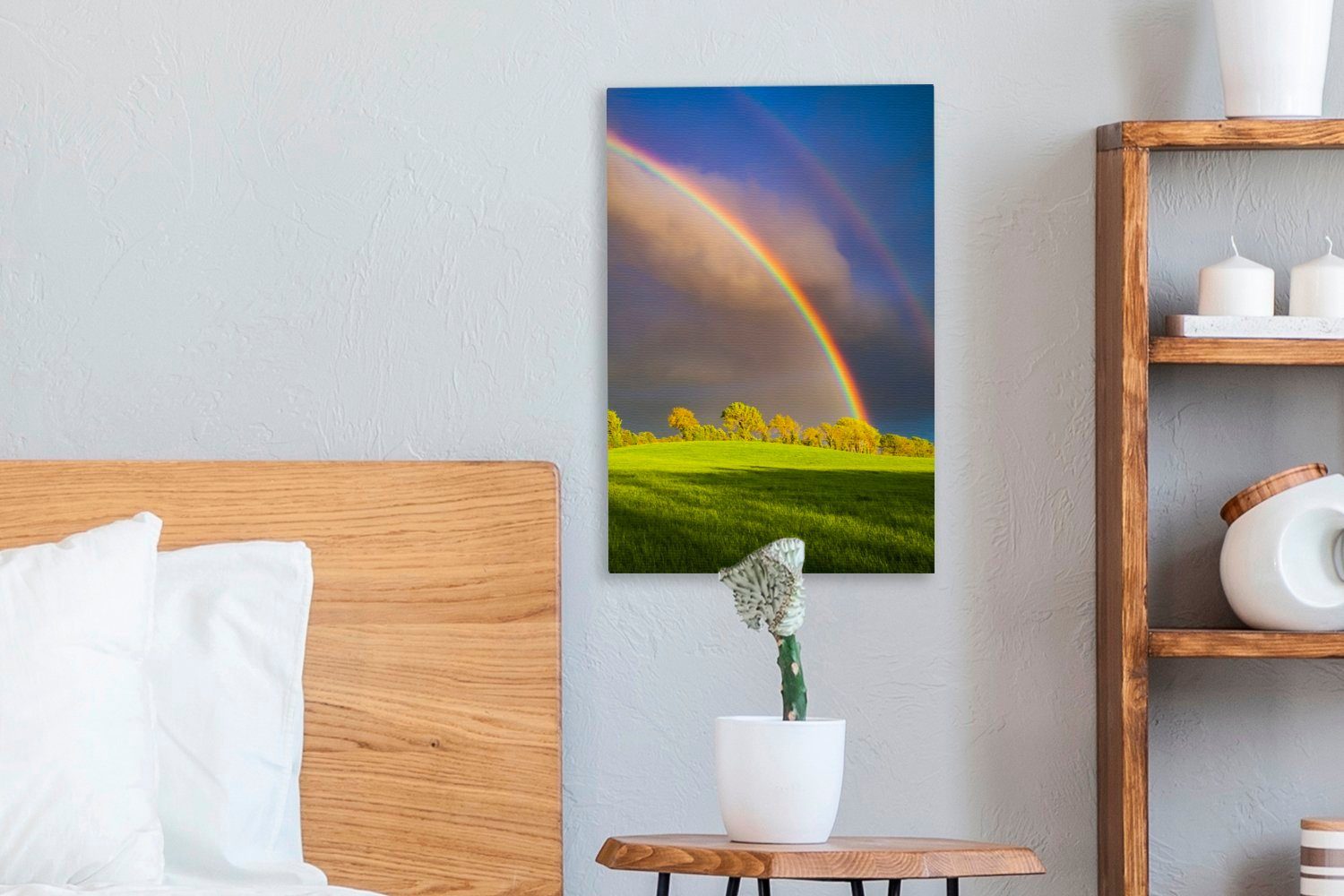 cm 20x30 Leinwandbild OneMillionCanvasses® Zackenaufhänger, bespannt Bäumen, St), Nahaufnahme Gemälde, grünen Regenbogens Leinwandbild (1 Eine fertig hellen inkl. über eines