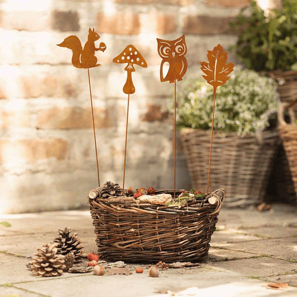 Home-trends24.de Gartenstecker Pilz Blatt Eule Rost Deko Garten Metall Stecker 4er-Set (4-St)