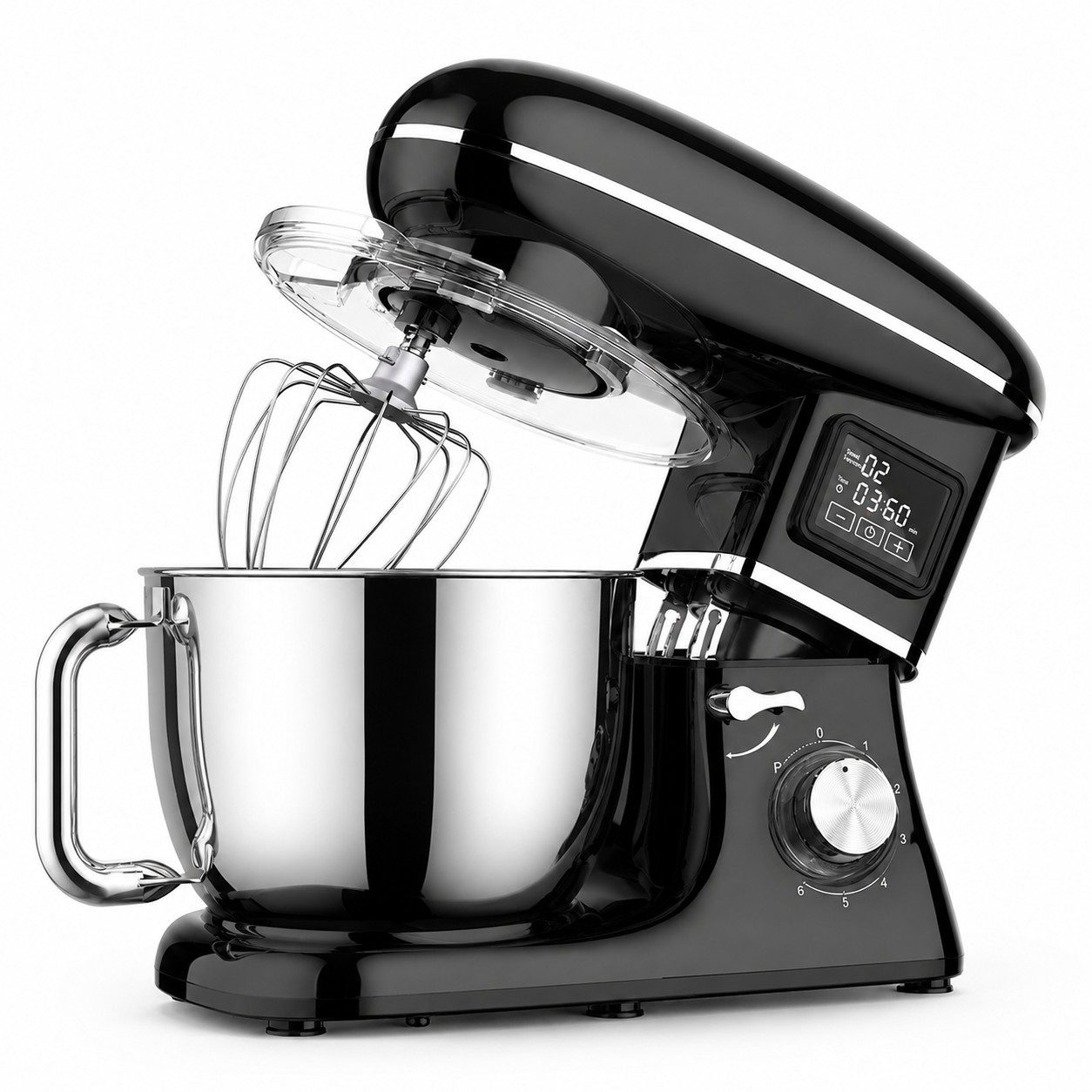 Tekoo Küchenmaschine 1500W 6,2L Edelstahl mit Timer & LED, 1500 W, 6,2 l Schüssel, 1500W Kupfermotor, LED-Display, 6 Geschwindigkeitsstufen