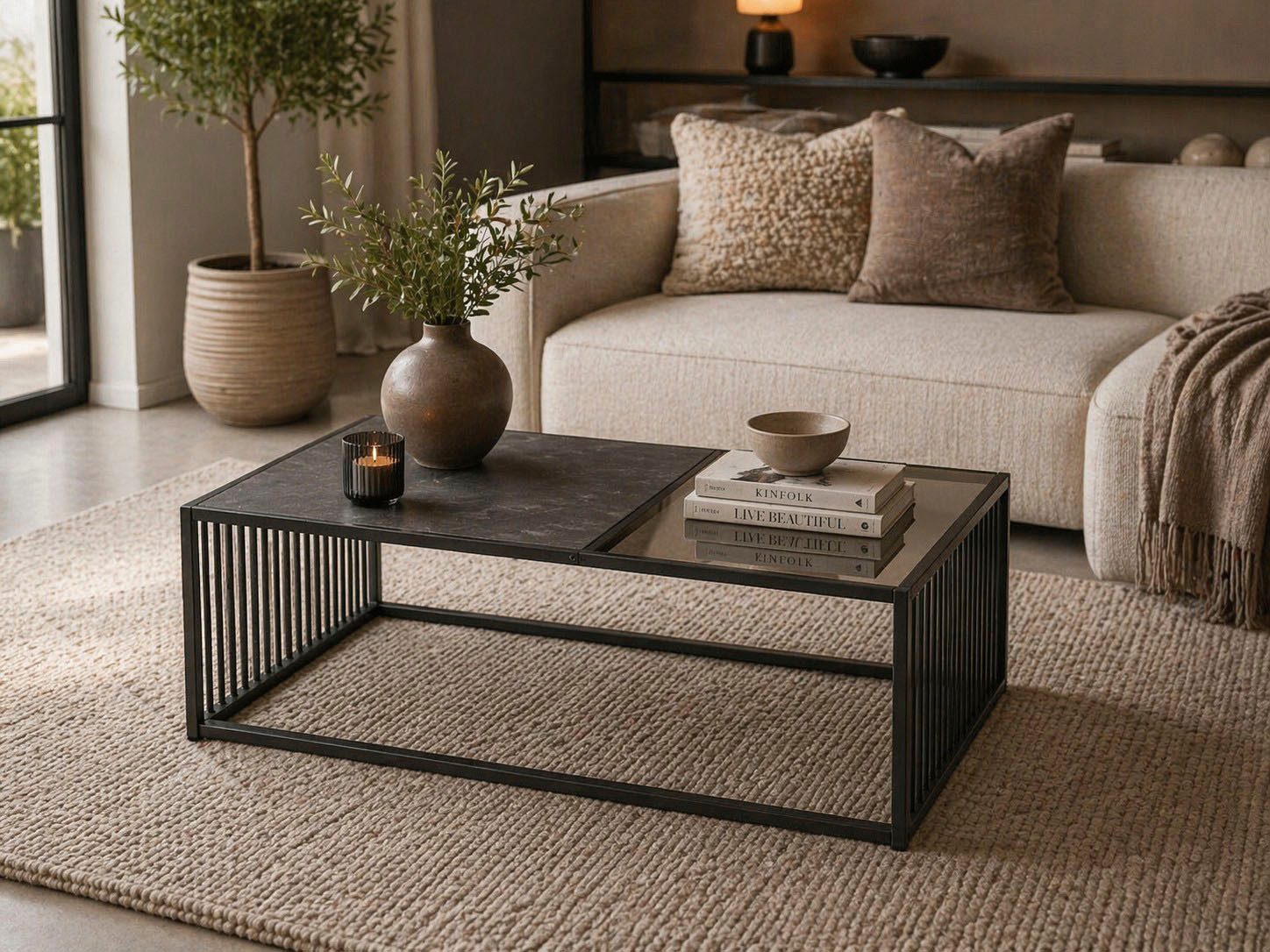 ACTONA GROUP Couchtisch Strington, Marmoroptik schwarz - modern & stilvoll, pflegeleicht (Couchtisch, Beistelltisch, Kaffeetisch), OTTOs Choice, Glasplatte & Metallgestell, verschiedene Formen