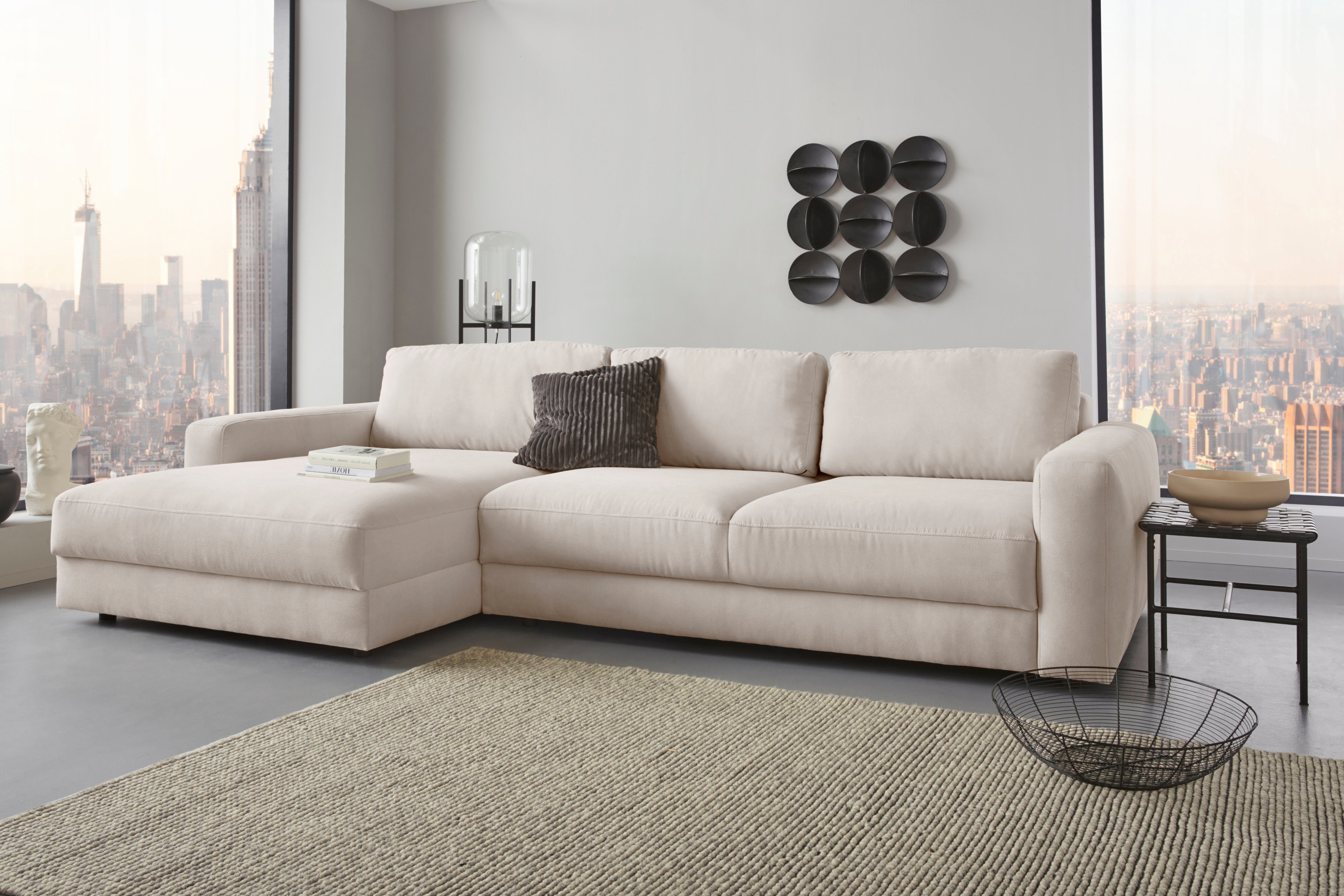 Home affaire Ecksofa Bloomfield, elegant, viel Platz, Mega Couch, Breite 303cm, L-Form, extra tiefe Sitzfläche, wahlweise mit Sitztiefenverstellung