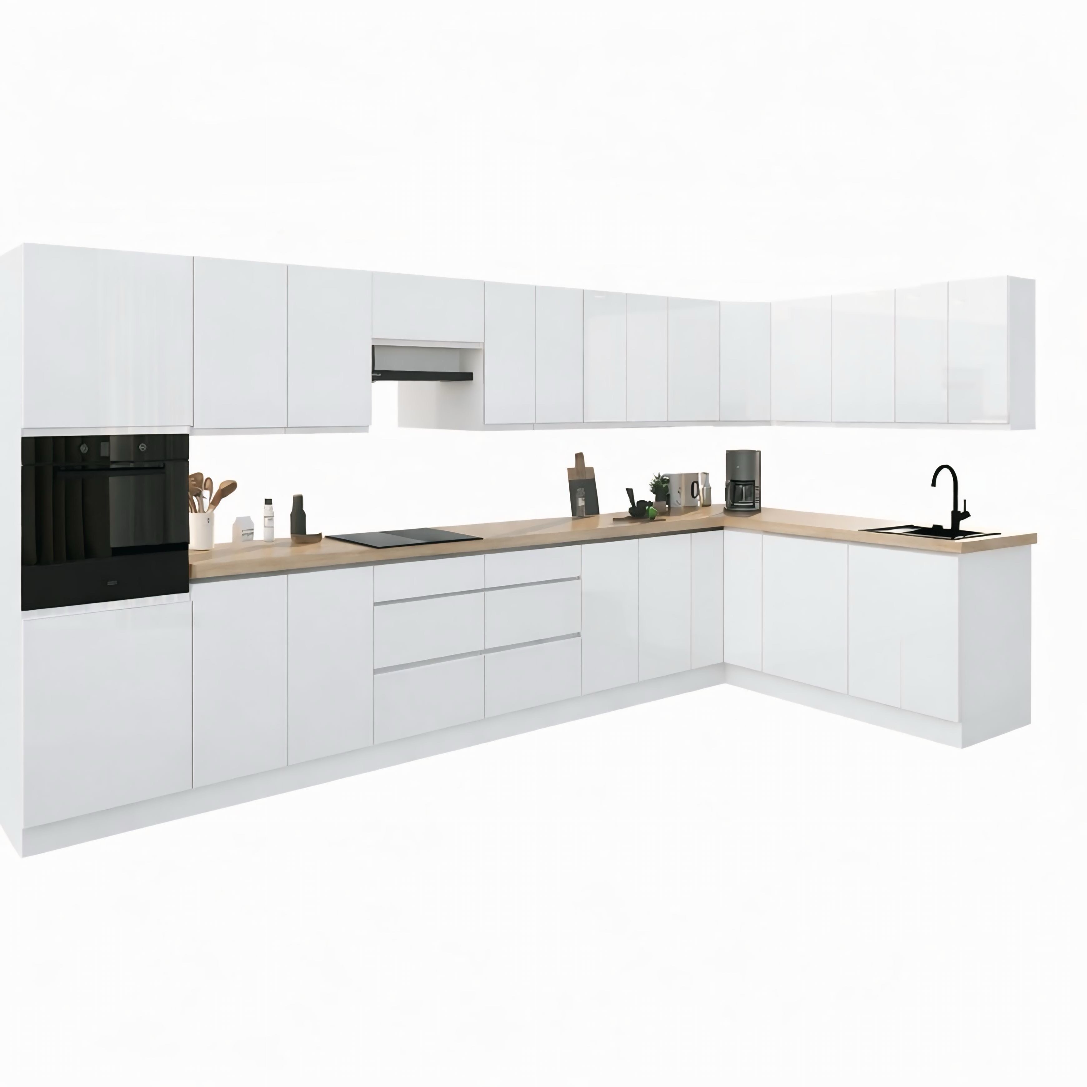 ROYAL24_MARKT Winkelküche - KA8-M240 - Aspen Grau / Weiß Hochglanz, (Komplett Set), Zeitlos - Exklusiv - Top Qualität