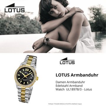 Lotus Chronograph Lotus Damenuhr Edelstahl silber gold, (Chronograph), Damen Armbanduhr rund, mittel (ca. 32,5mm), Edelstahl