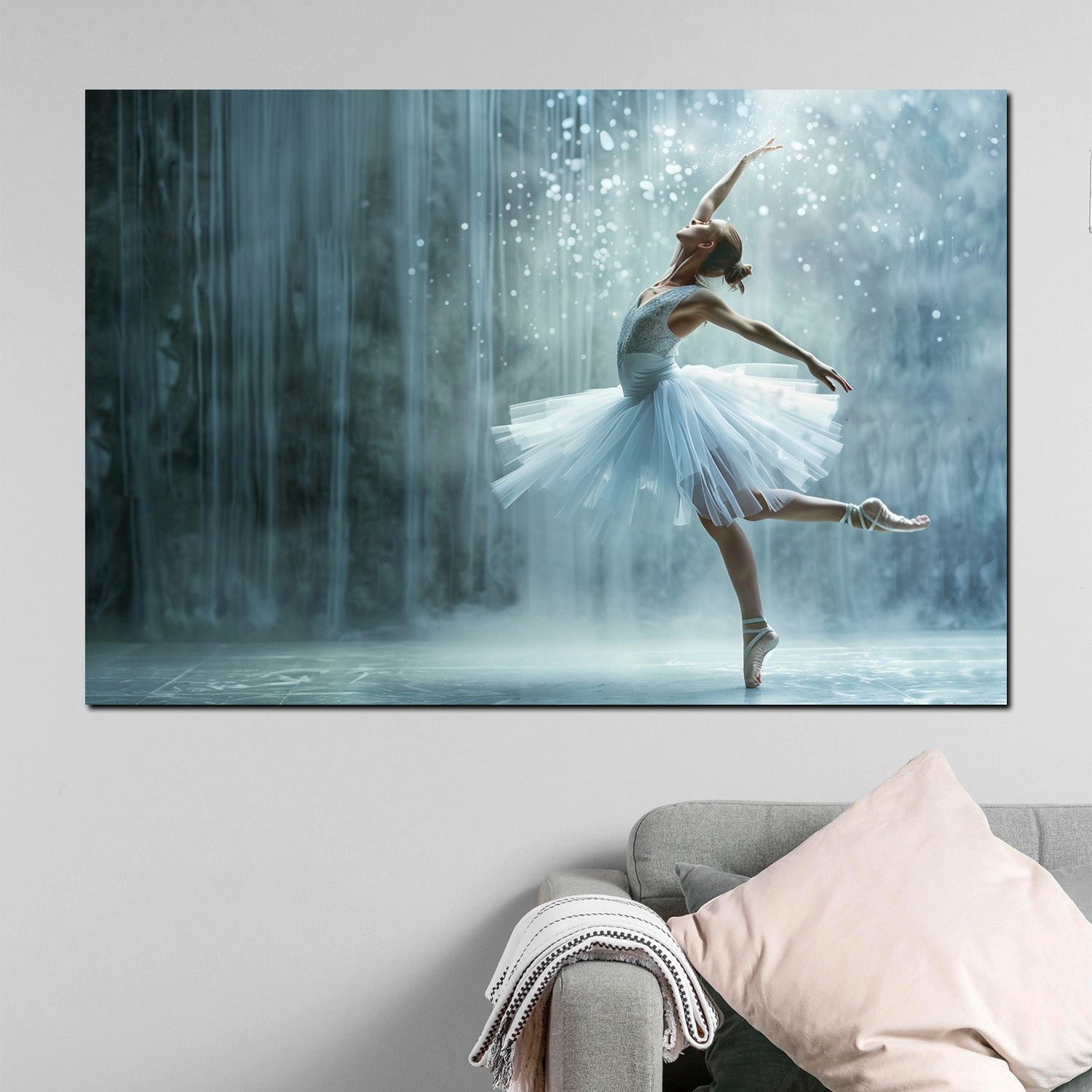 Artedinoi Leinwandbild Ballerina Wasserfall elegant Weiß Leinwandbild Wandbild XXL Deko, Ballerina am Wasserfall