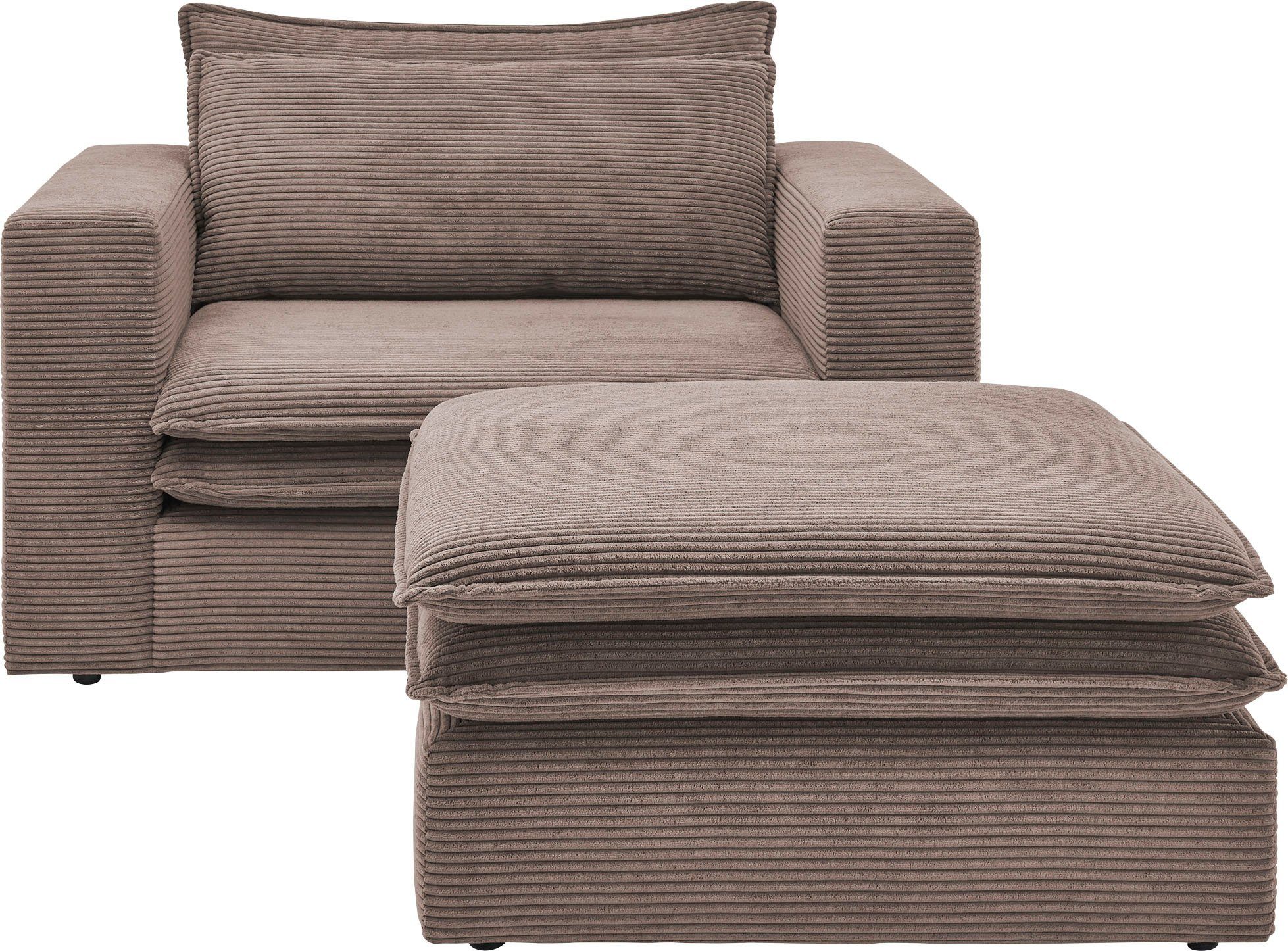 Home affaire Sitzgruppe PIAGGE, (2-tlg), Hochwertiger Cord, Loveseat und Loveseat-Hocker im Set