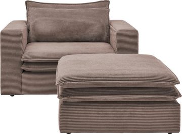 Places of Style Sitzgruppe PIAGGE, (2-tlg), Hochwertiger Cord, Loveseat und Loveseat-Hocker im Set