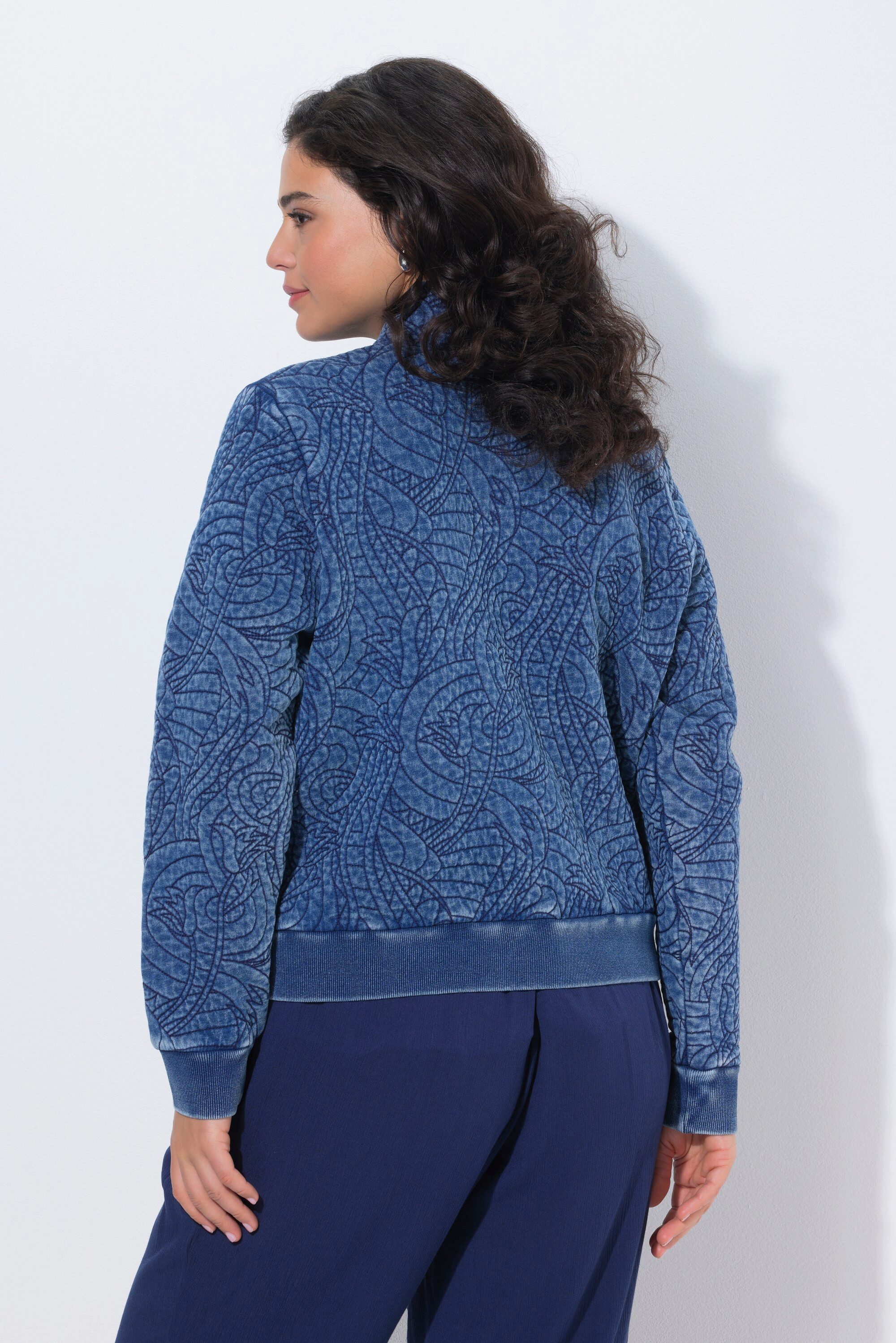 Ulla Popken Sommerjacke Stepp-Blouson Indigo-Färbung Stehkragen Langarm