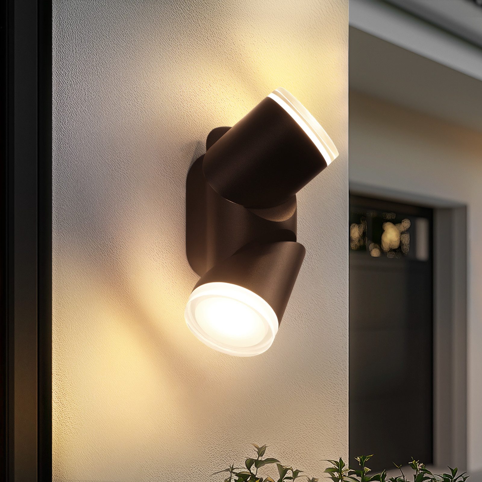 ZMH LED Außen-Wandleuchte Schwarz, 10 W, 3000 K warmweiß, Wandlampe aus Aluminium und Glas, LED fest integriert, Warmweiß, für Hauswand, Terrasse und Flur