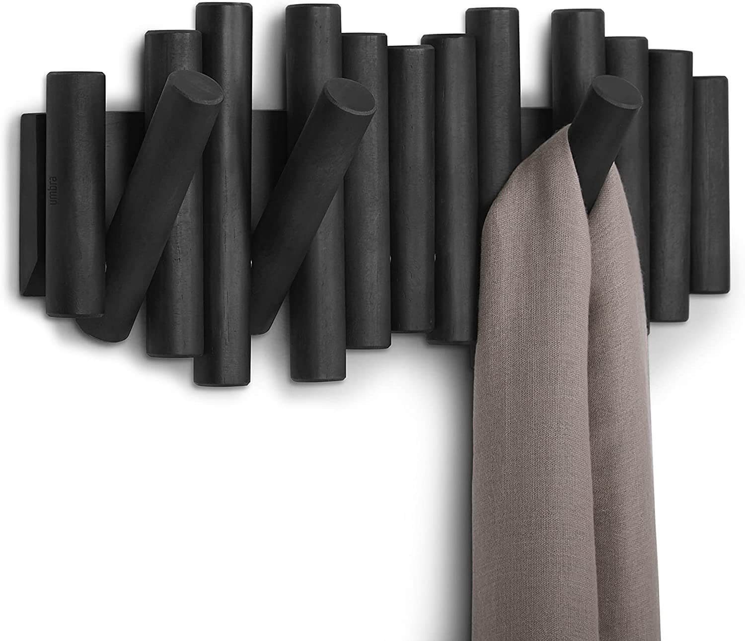 Umbra Garderobenhaken Picket mit 5 Wandhaken Garderobenleiste Garderobenhaken Klapphaken 5 schwarz Kleiderhaken