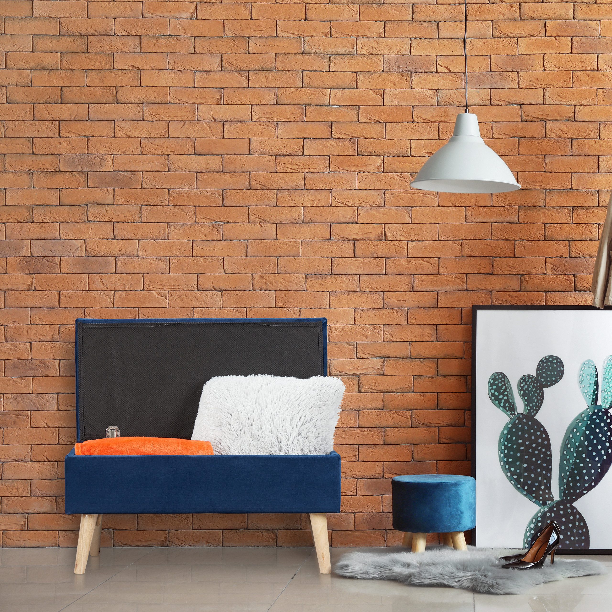 relaxdays Sitzbank Samt Sitzbank mit Stauraum, Dunkelblau