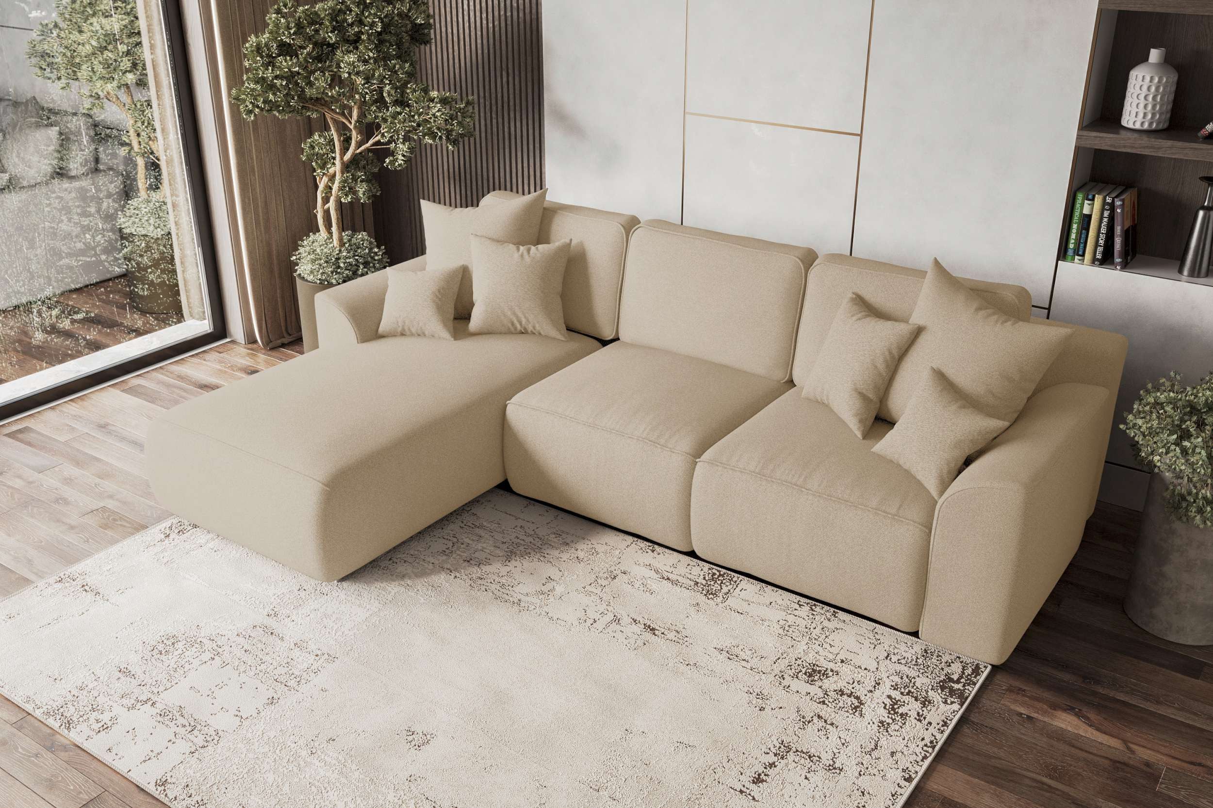 99rooms Ecksofa Gusto, Sofa L-Form, Eckcouch, mit Schlaffunktion, abnehmbaren Rückenkissen, Bezug-Strukturstoff NEVE