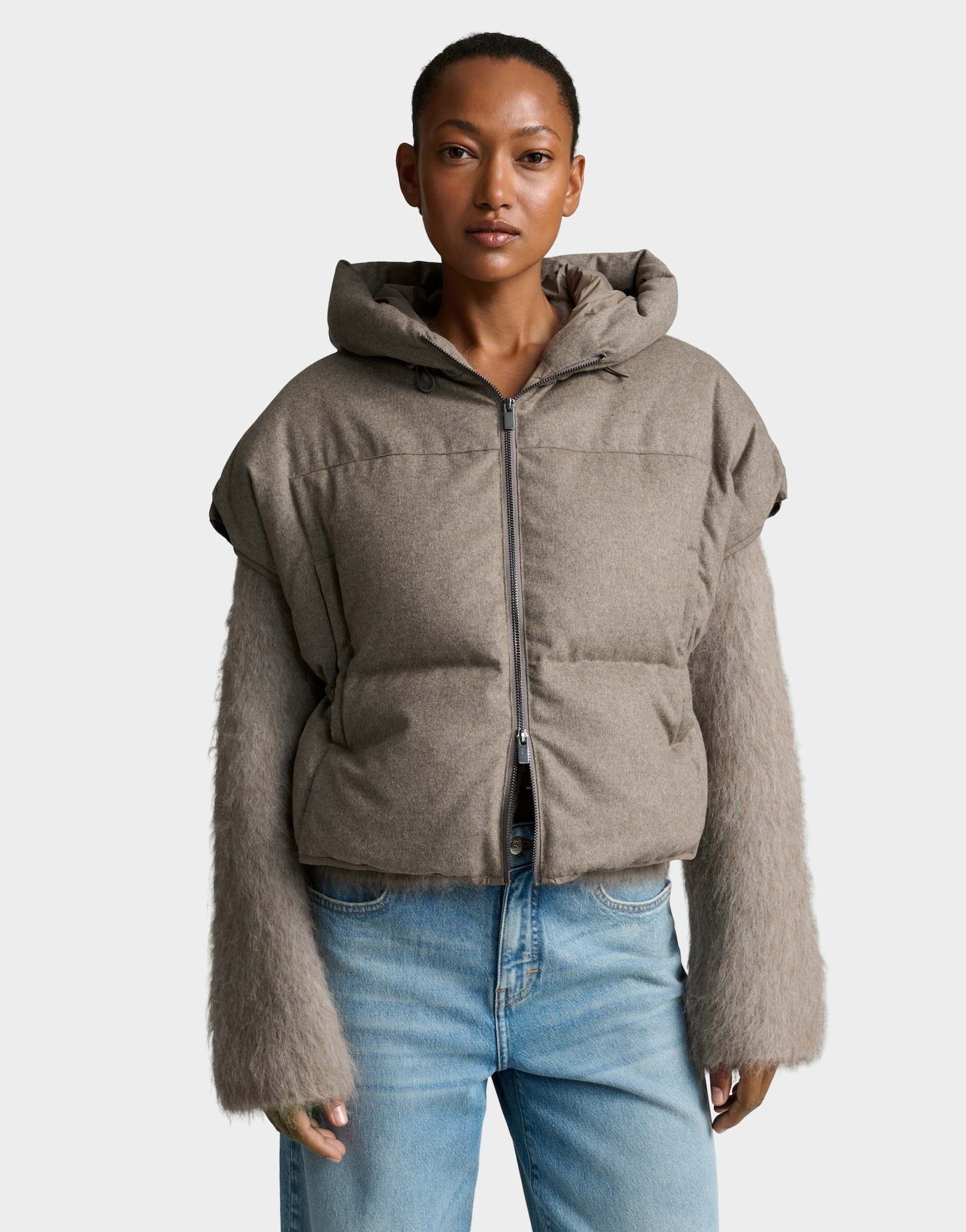 someday Daunenweste Venkina cozy in Woll Optik Taillierte Silhouette mit Kapuze und Zwei-Wege-Zipper