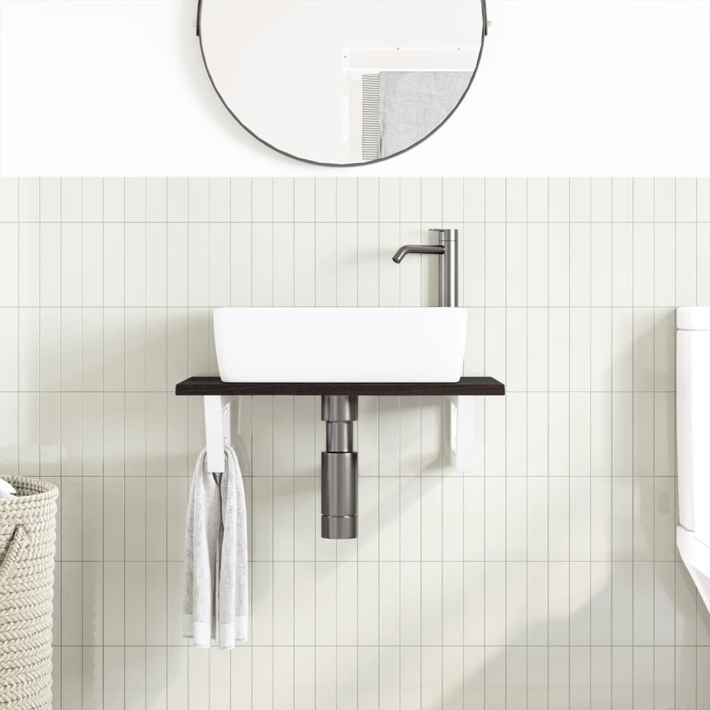 furnicato Waschbecken Waschtischplatte mit Halterung Stahl und Massivholz Eiche (1-St)