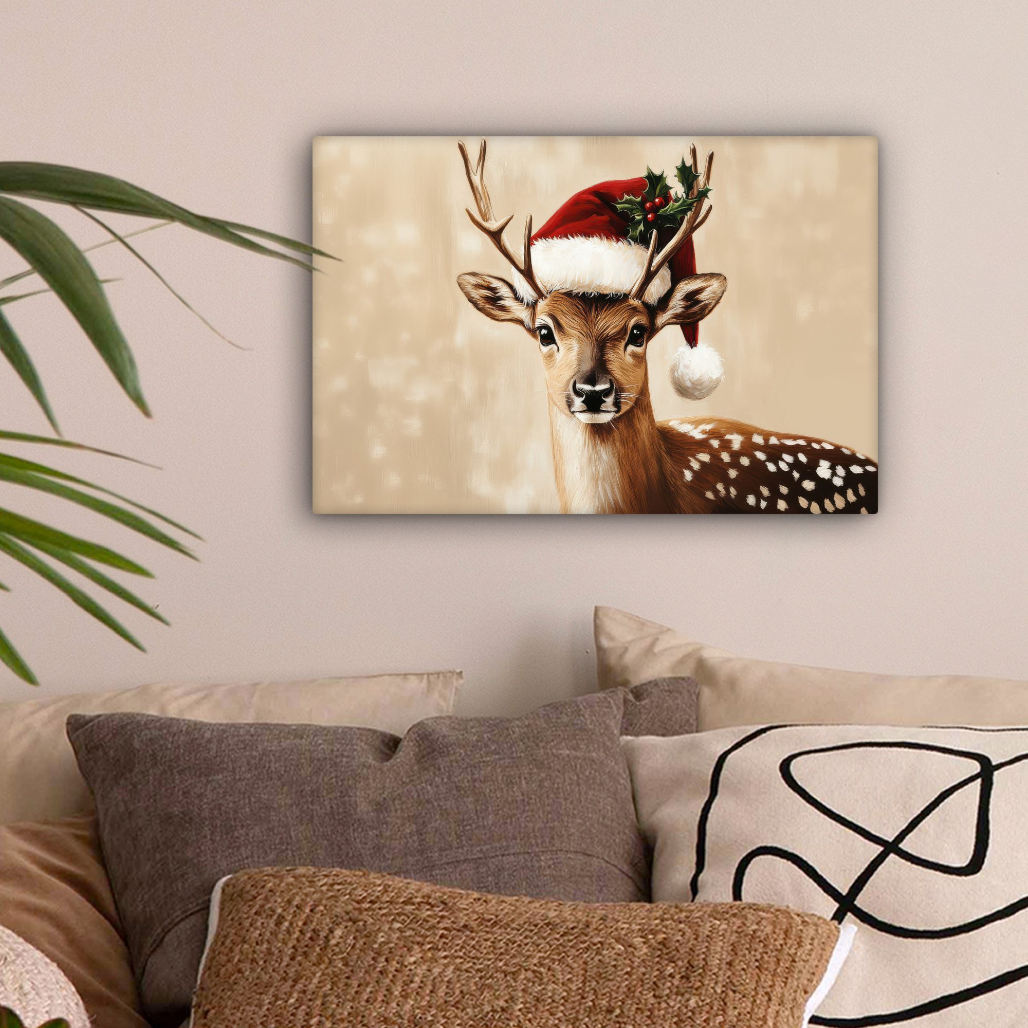 OneMillionCanvasses® Leinwandbild Weihnachten - Hirsch - Geweih - Rot, Foto günstig online kaufen