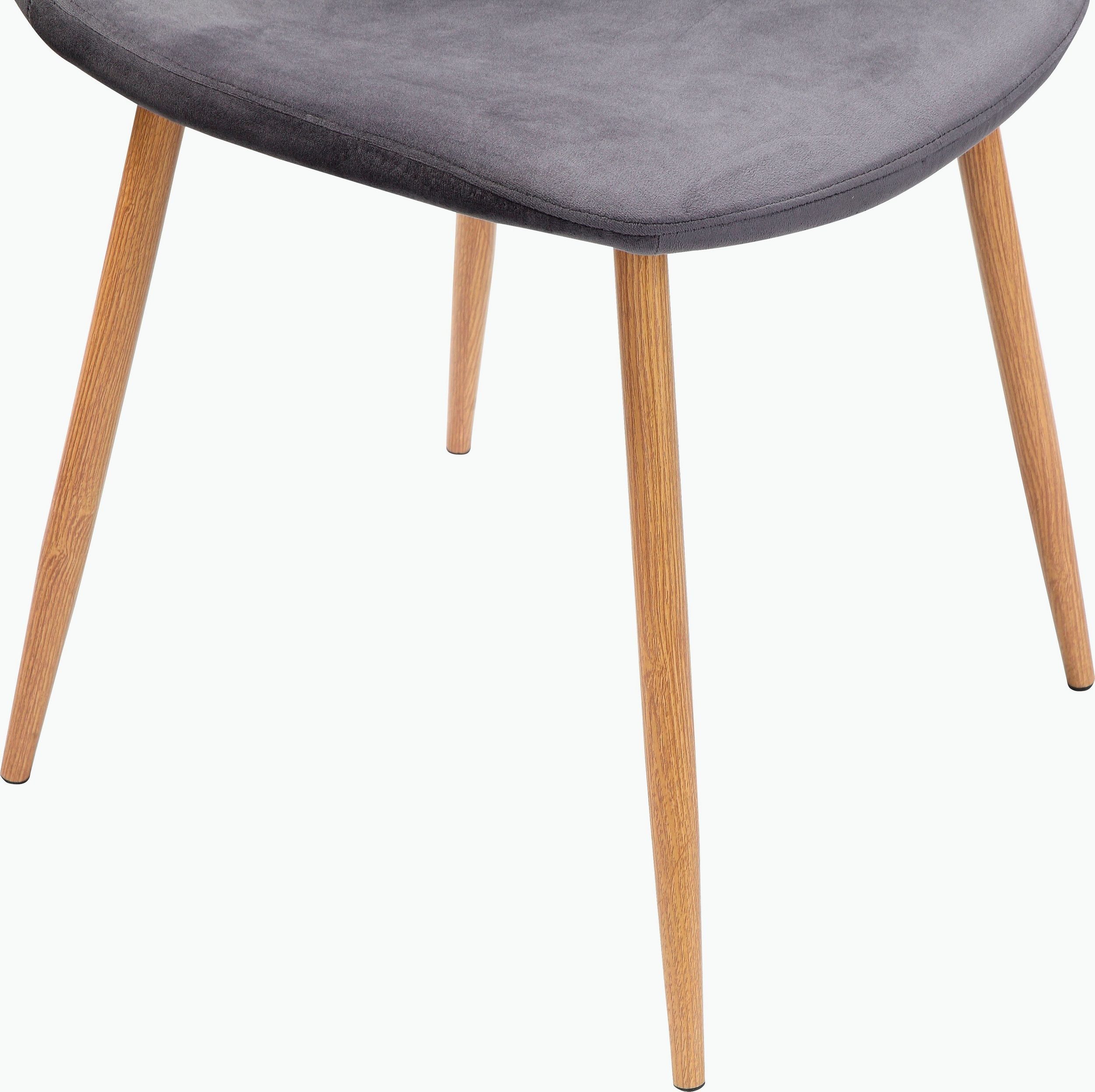 Stühle grau loft24 Matcha, mit Esszimmertisch 160 | Bezug breit, Samtvelours Essgruppe (5-tlg., grau/eiche | Essgruppe), 5-tlg. cm eichefarben