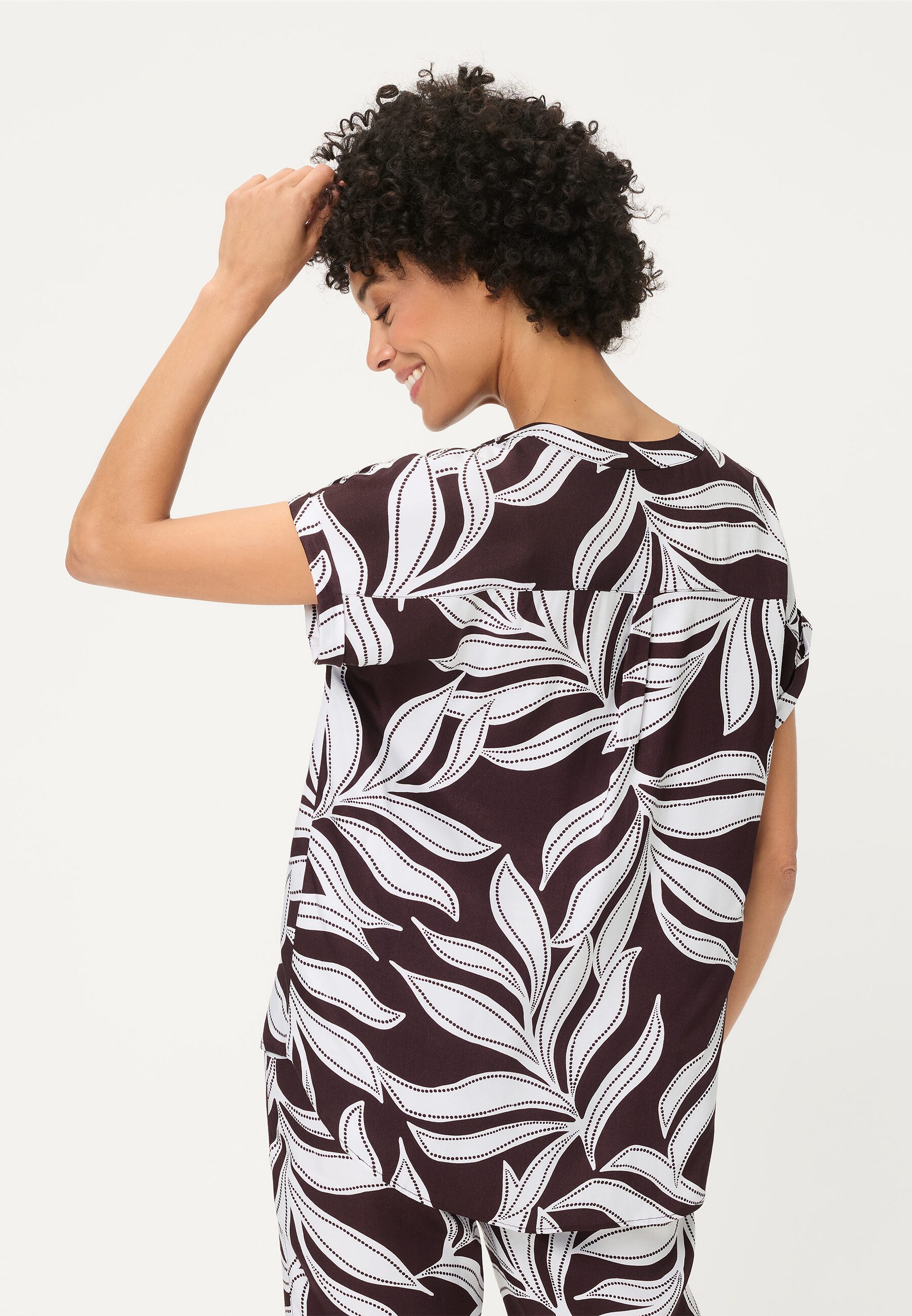 Olsen Hemdbluse Bluse mit Allover-Dessin und Kimonoärmeln
