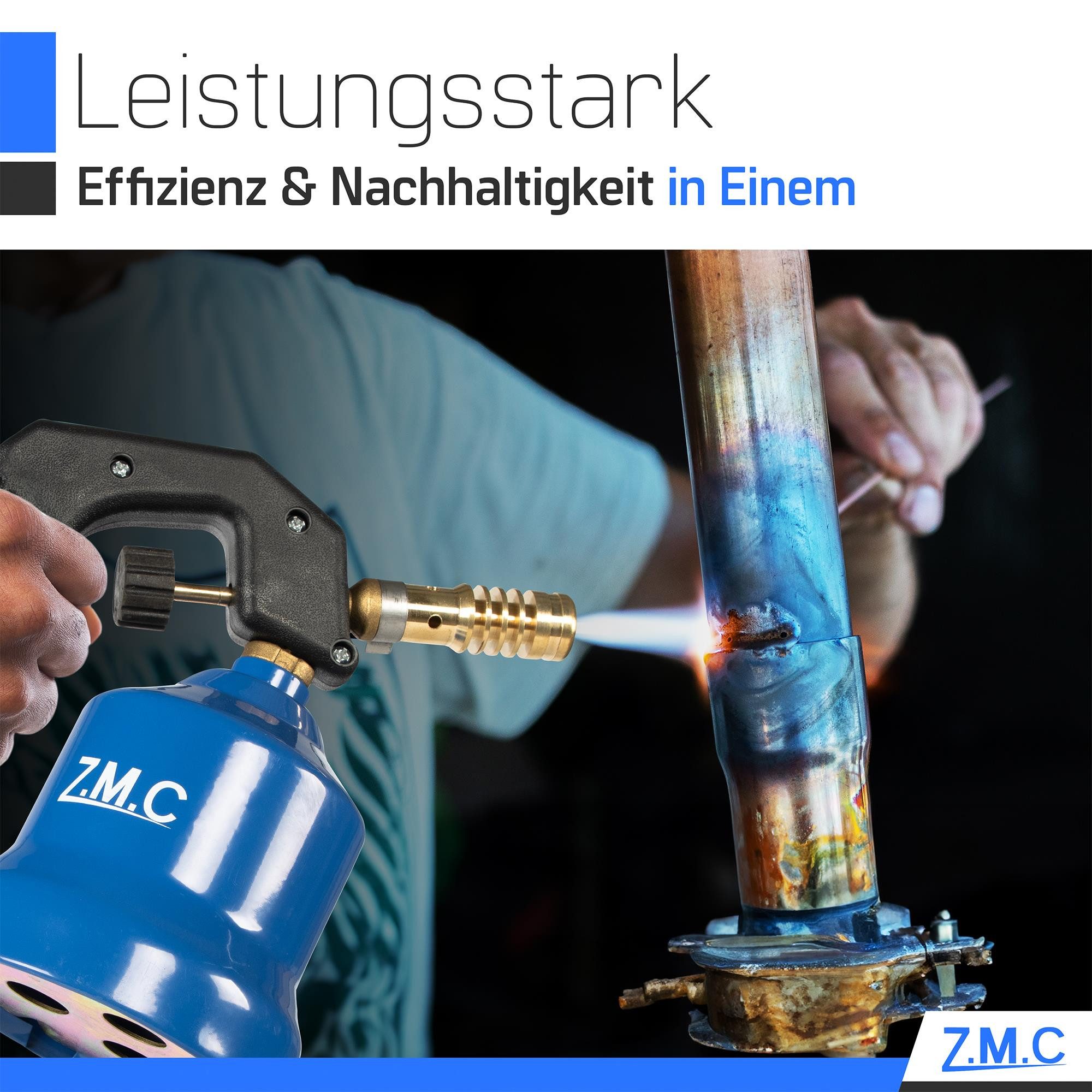 ZMC Flambierbrenner Gasbrenner 2,2 kW + Gaskartuschen 190g, Flambierbrenner, Küchenbrenner, (Bunsenbrenner Lötbrenner mit einstellbarer Flamme, Brenneraufsatz für Camping, 2-tlg), Grillanzünder, Gasanzünder, Kohleanzünder