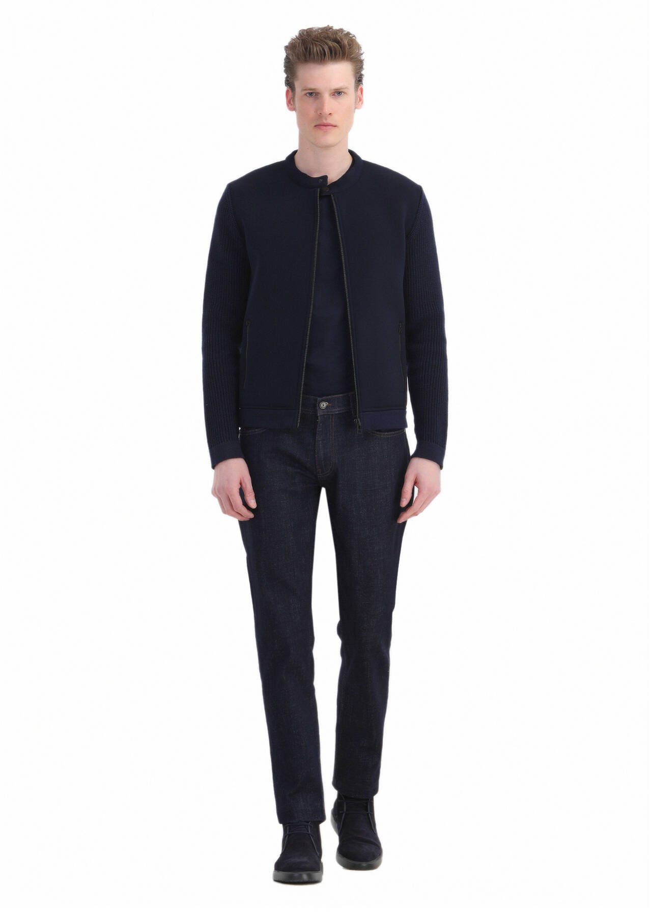 RAMSEY Winterjacke Einfarbiger Cardigan aus Baumwollmischung mit Rundhalsausschnitt