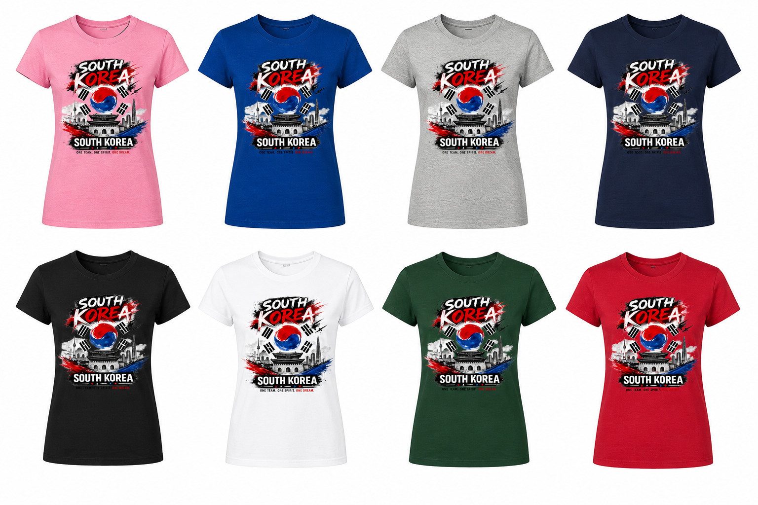 T-Shirt OneSpiritKorea Südkorea Fanmotiv Print Damen Rundhalsshirt