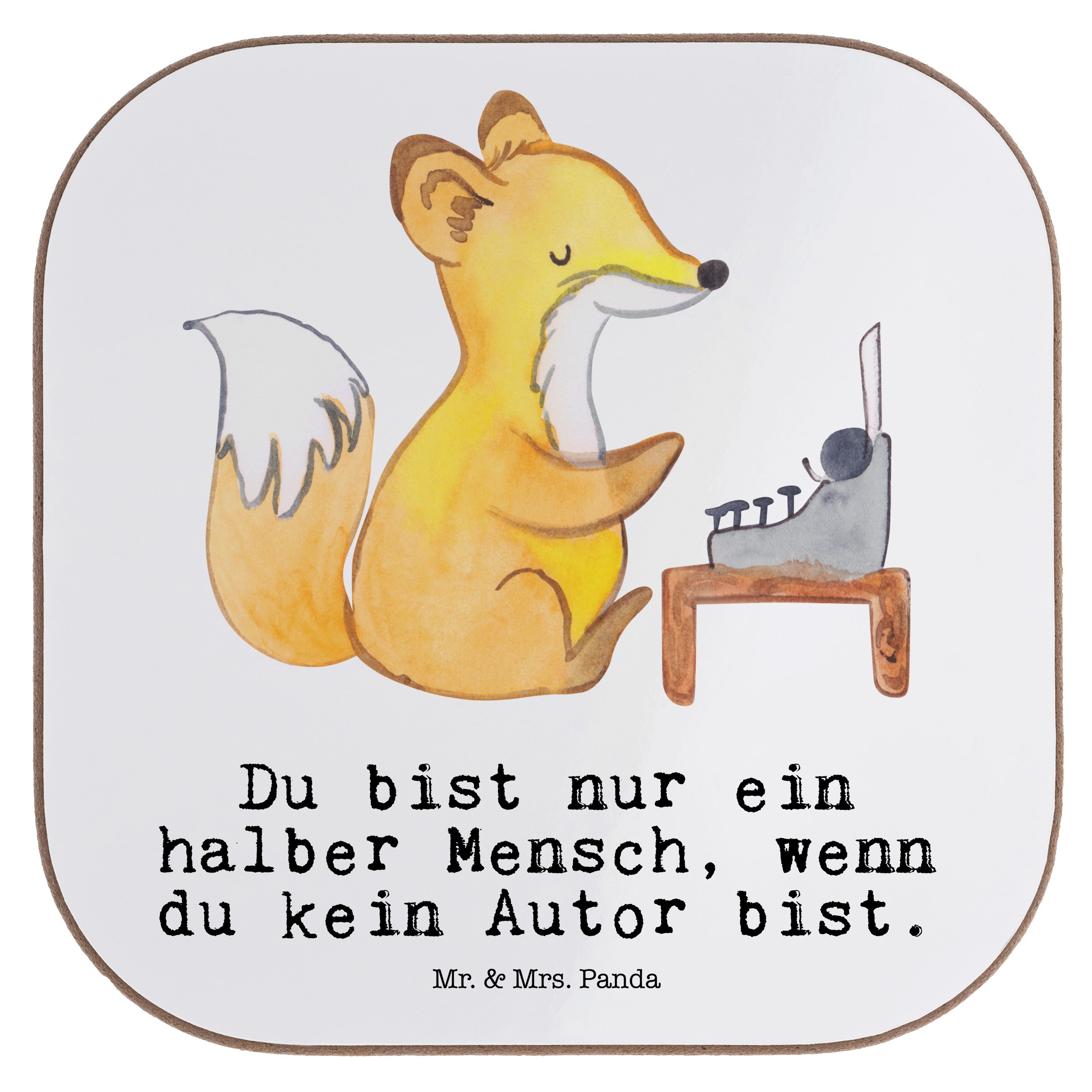Mr. & Mrs. Panda Getränkeuntersetzer Autor mit Herz - Weiß - Geschenk, Verlag, Untersetzer Gläser, Hobbyau, 1-tlg.