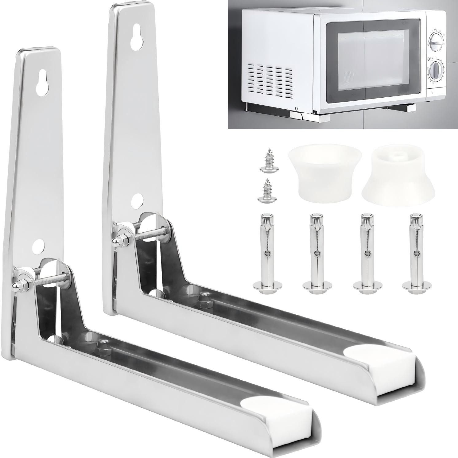 Toomoke Mikrowellen-Wandhalterung Ausziehbar 23-40cm Tragkraft Universal Mikrowellenhalterung, (Mikrowellenhalterung für Wandmontage Längen, Silberfarben, Edelstahl für Backofen, Grill)