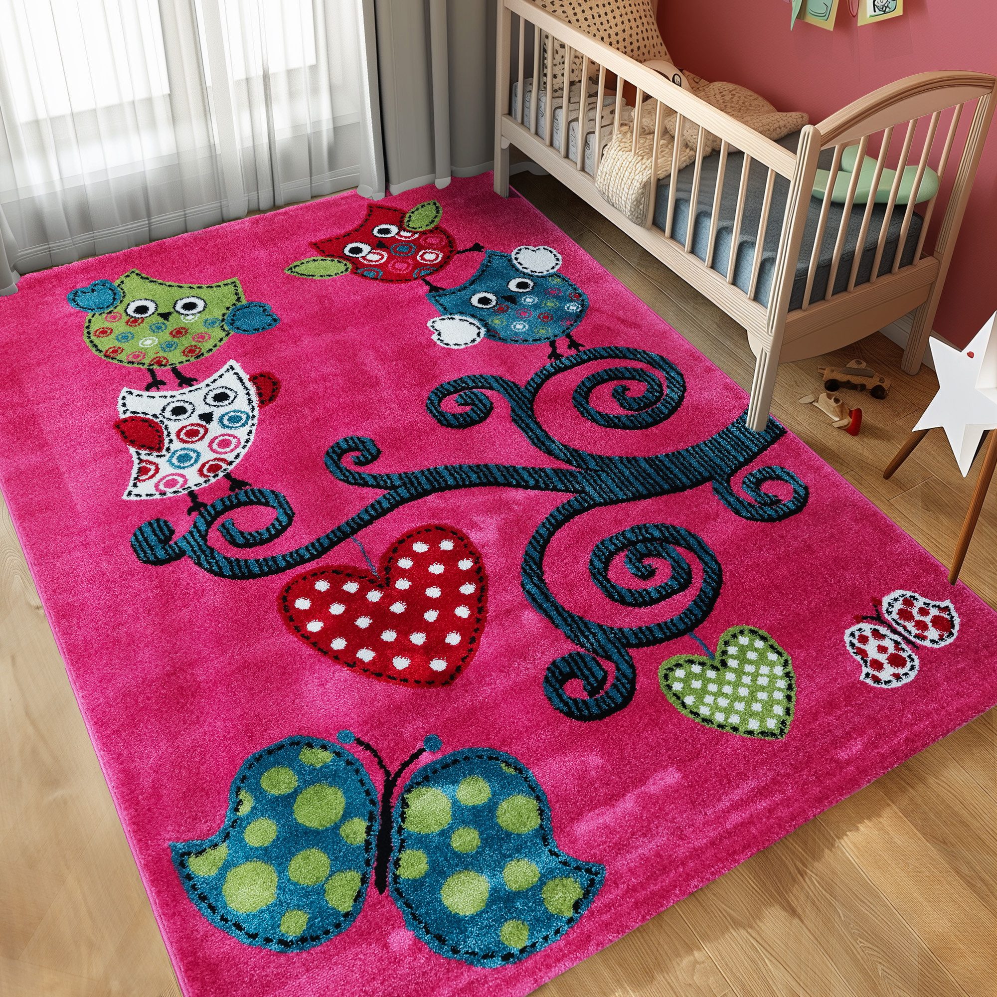 Carpettex Kinderteppich Eulen-Design, Läufer, Höhe: 11 mm, Kinderteppich Eule-Design Baby Teppich Kinderzimmer Pflegeleicht