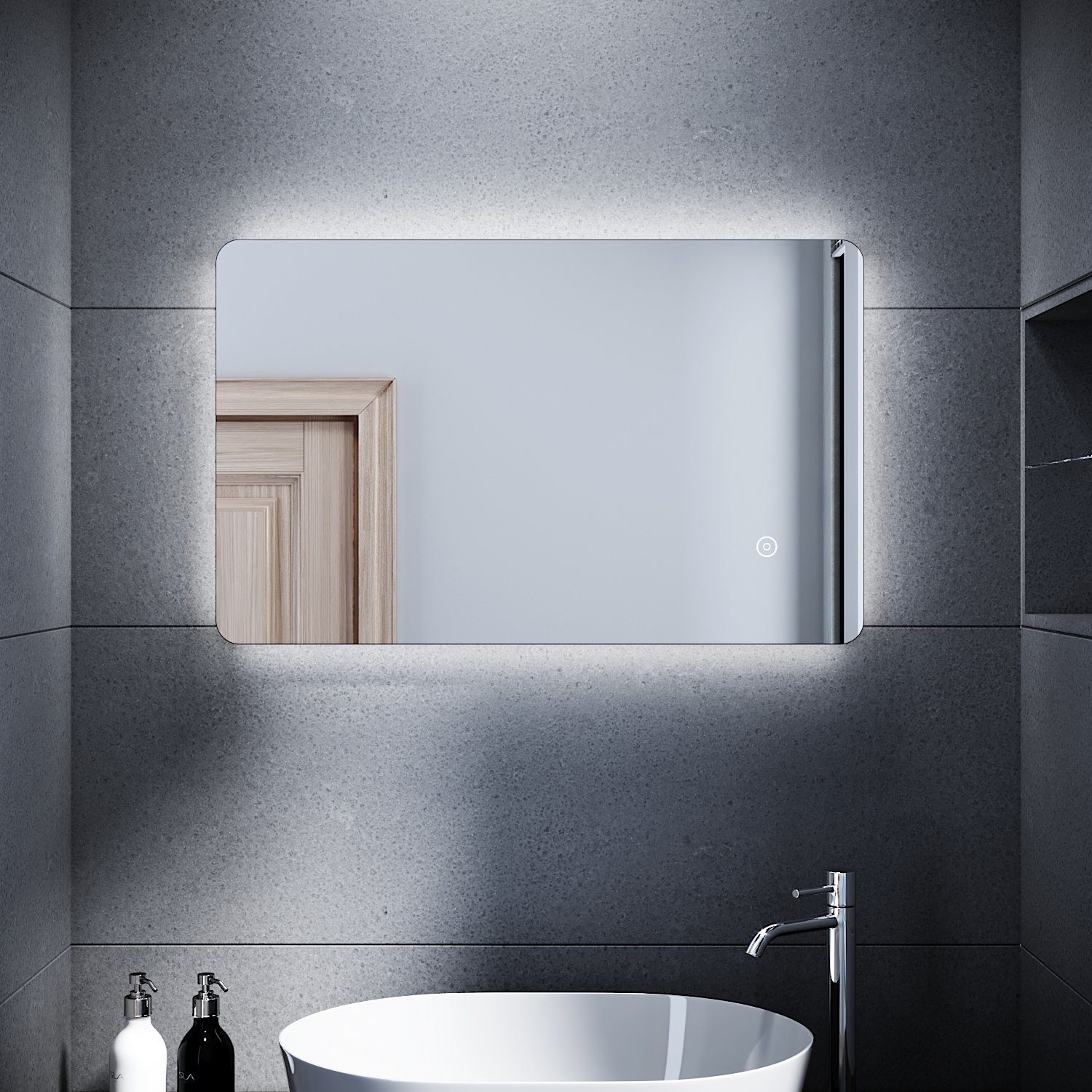 SONNI Badspiegel Badspiegel mit Beleuchtung 80 x 50cm LED Badpiegel, mit Touch Lichtspiegel kaltweiß Wandspiegel IP44 energiesparend