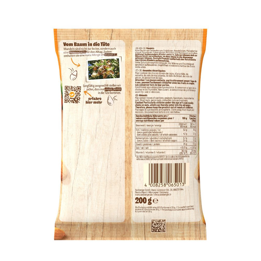 Seeberger Snacks Nüsse Seeberger Mandeln Multipack - 5 x 200 g, naturbelassen, Proteinquelle