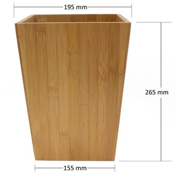 MSV Papierkorb BAMBUS, Mülleimer Abfallkorb aus echtem Bambus, für Bad, Wohnzimmer und Home Office, leicht und robust, hohe Kratzfestigkeit, natur, 19,6 x 19,6 x 26 cm, ca. 5L