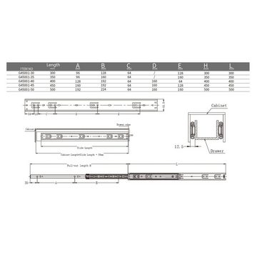 Wayne Hardware Auszug Schubladenauszug 1 Paar Vollauszug Schienen Schubladenschienen 35mm (Traglast 25kg, Längenoptionen: 30cm, 35cm, 40cm, 45cm, 50cm, Einfach zu installieren), Präzisions-Kugelgleitschiene