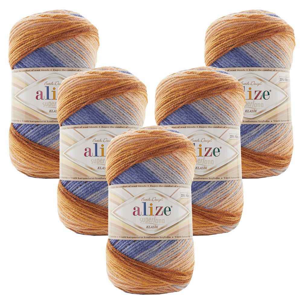 Alize 5 x ALIZE Superlana KLASIK BATIK Häkelwolle, 280 m, Handstrickgarn,Strickgarn