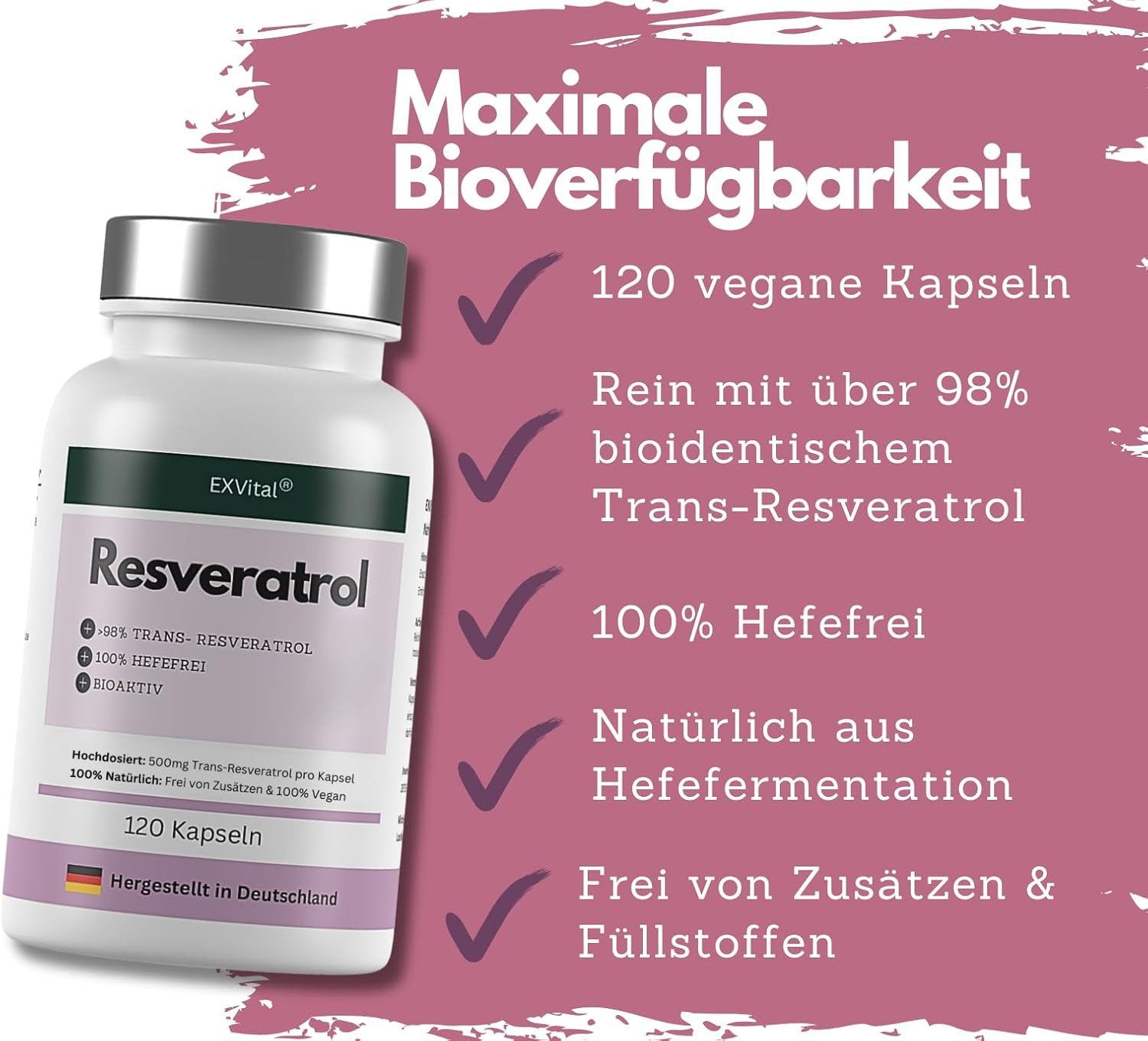 Resveratrol Kapseln, 500mg pro Kapsel, vegan Kapseln, 79 g
