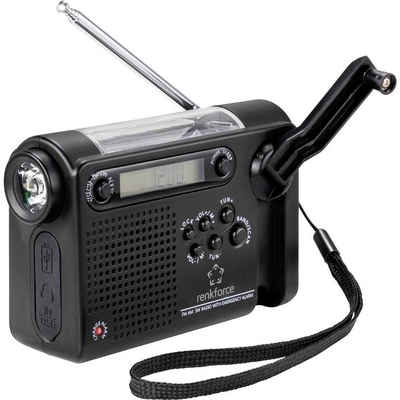 Renkforce Notfall-Kurbelradio (UKW/MW/KW Radio (wiederaufladbar, Solarpanel, Handkurbel, Weckfunktion, Taschenlampe)