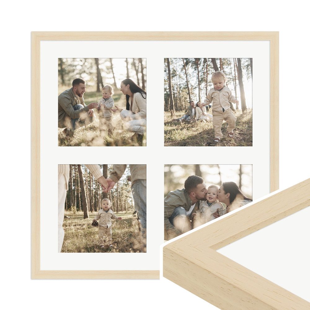 WANDStyle Galerierahmen G950 40x40 cm, für 4 Bilder, im Format 15x15 cm, aus Massivholz in der Farbe Natur