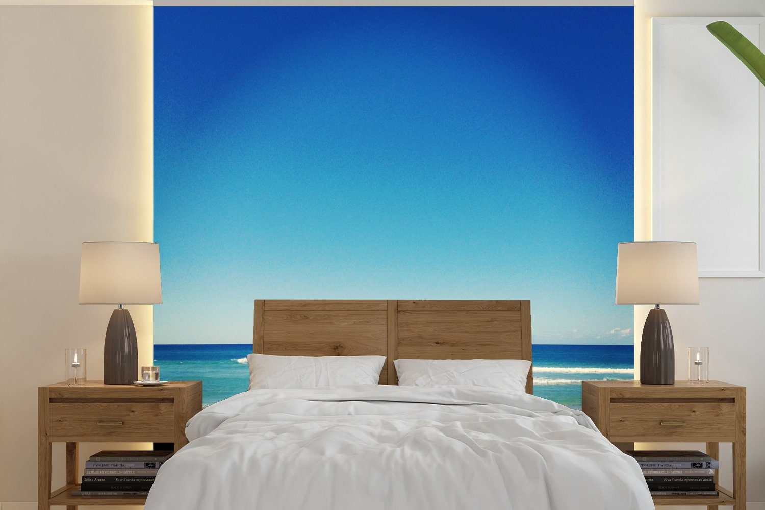 MuchoWow Fototapete Strand - Meer - Blau, Matt, bedruckt, (4 St), Vliestapete für Wohnzimmer Schlafzimmer Küche, Fototapete