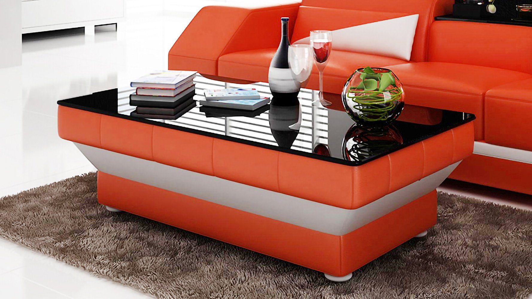 Touch me Wohnzimmertisch Designer Couchtisch - Nice, CT-CT9008B Orange/Weiß Lieferung und Aufbau im Preis enthalten!