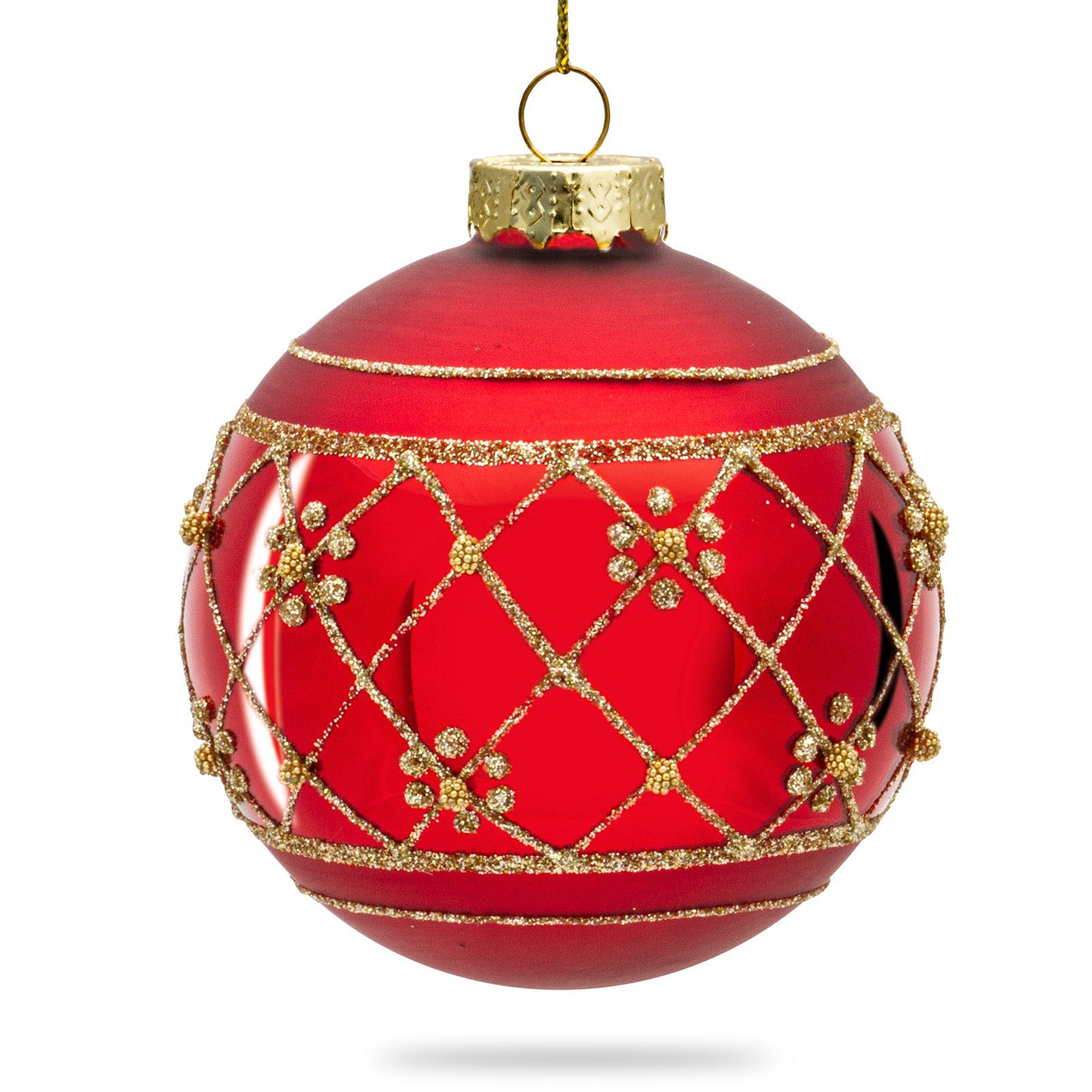 SIKORA Christbaumschmuck Highlights Rot 4er Set Christbaumkugeln aus Glas mit Verzierung Modell Wien rot