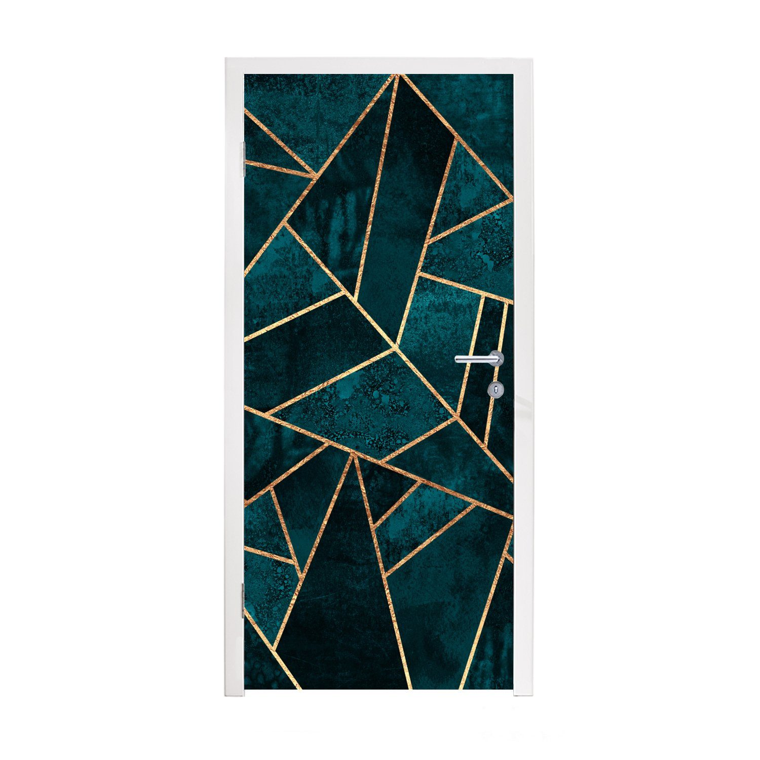 MuchoWow Türtapete Steine - Gold - Luxus - Muster - Abstrakt, Matt, bedruckt, (1 St), Selbstklebende Tapete, Folie für Möbel, 75x205 cm
