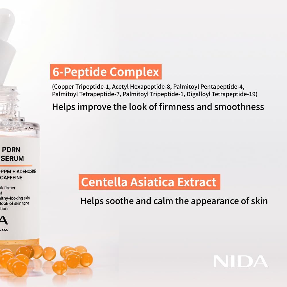 NIDA Gesichtsserum Salmon PDRN Peptide Serum 50ml – Lachs-PDRN 10.000PPM, 6-Peptid- Komplex & Adenosin, koreanisches Anti-Aging Serum für straffere, strahlendere und gleichmäßig gepflegte Haut