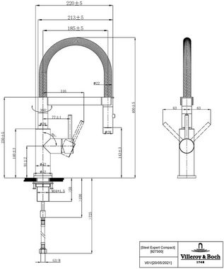 Villeroy & Boch Küchenarmatur »Steel Expert Compact« (1-St) Hochdruck, Einhand-Küchenarmatur, Edelstahl massiv poliert