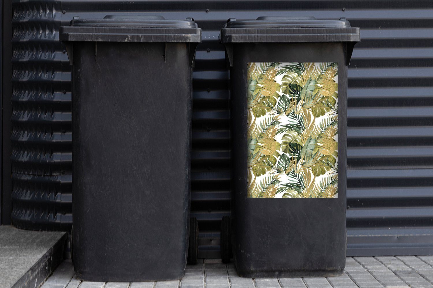 MuchoWow Wandsticker Tropisch - Blau Grün (1 Container, Mülltonne, Sticker, - St), Abfalbehälter Mülleimer-aufkleber