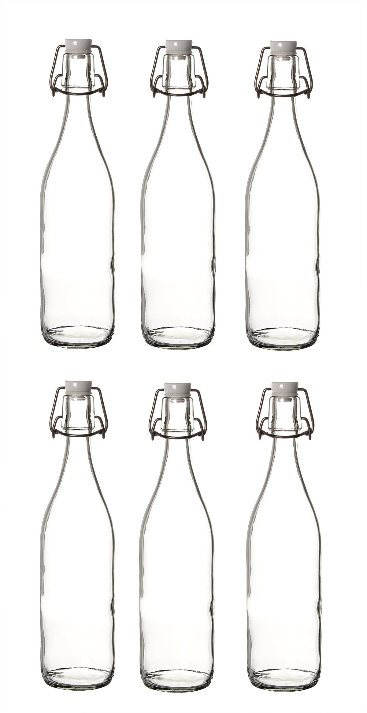 BigDean Trinkflasche 6x Glasflaschen mit Bügelverschluss 1000ml − 1 Liter  Bügelflasche zum Befüllen − Made in Germany − Bügelglasflaschen  Likörflaschen